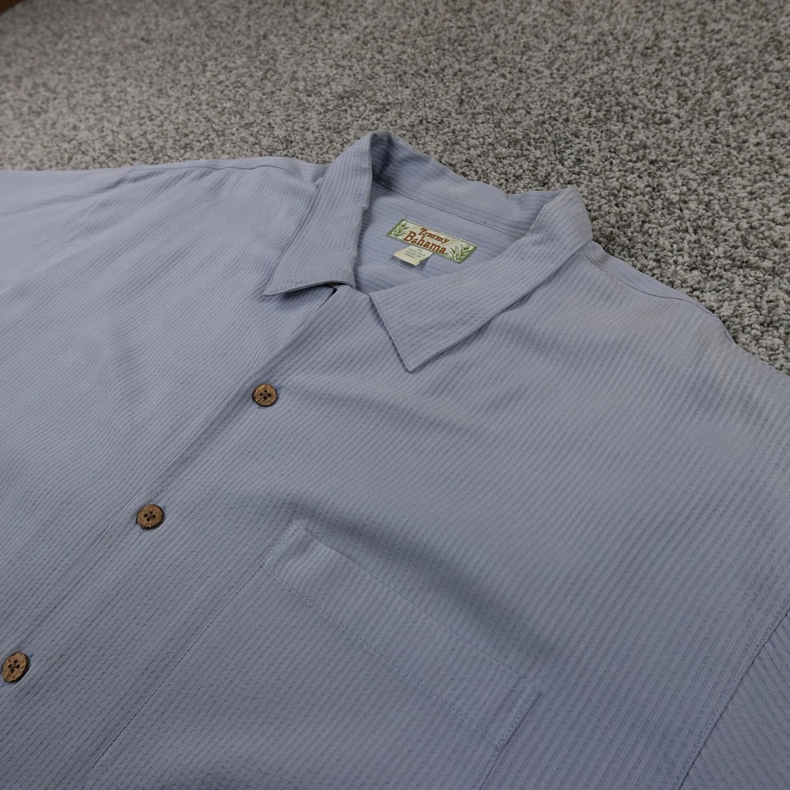 Tommy Bahama Shirt Mens Xl Blue Silk Camp Loop Collar Button Up Short Sleeve